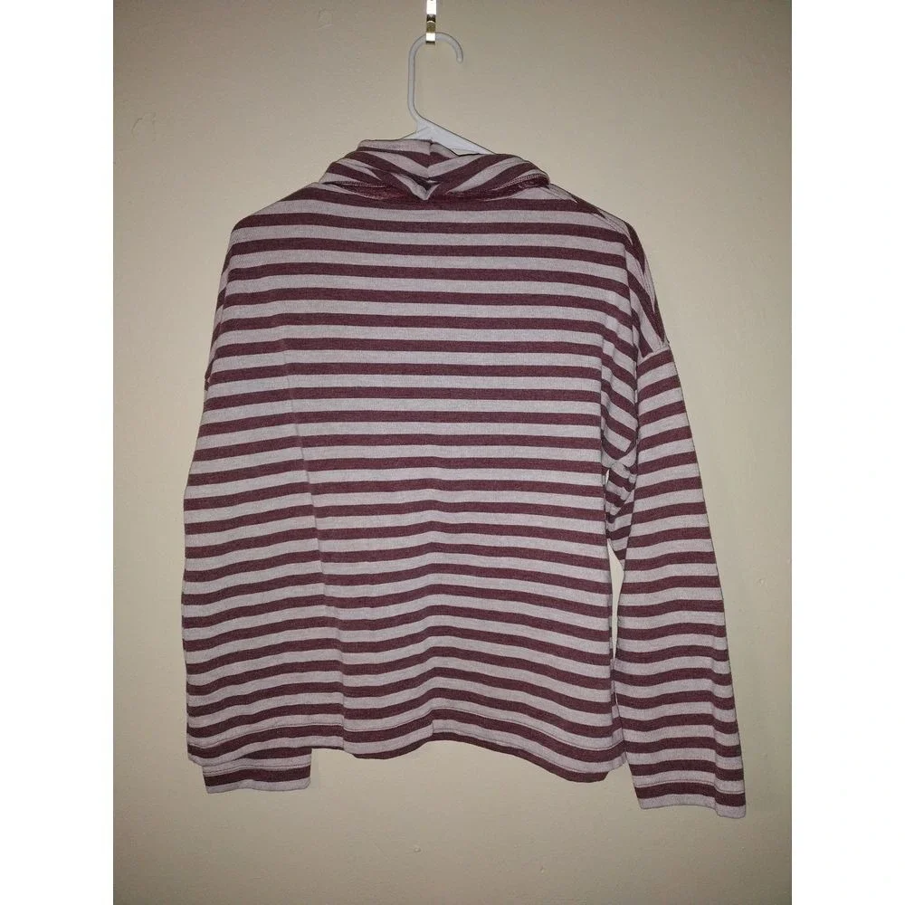 J‎ Crew Burgundy Stripe Cowl Neck Long Sleeve Pullover Top Women Size S